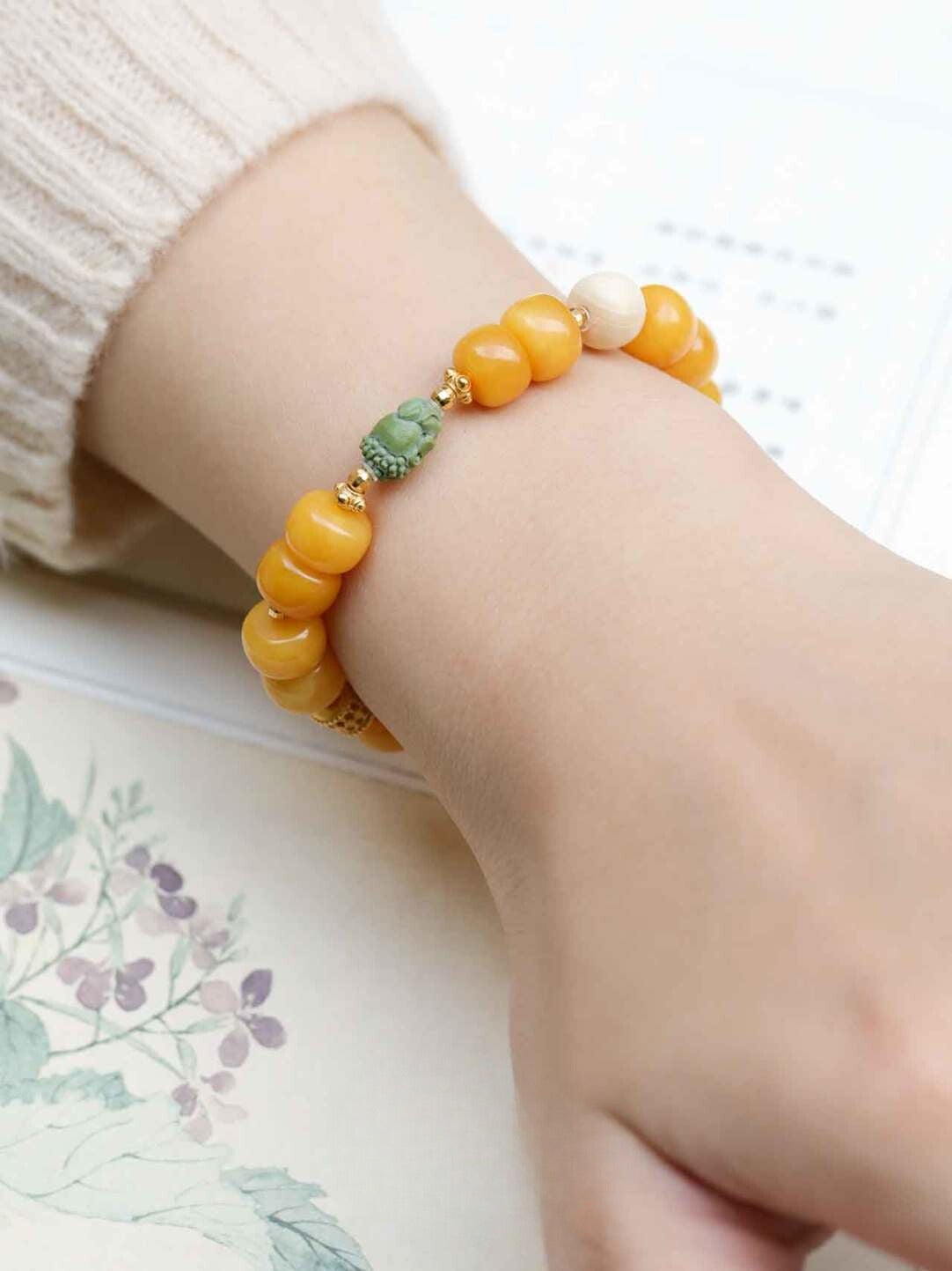 Breath Harmony- Opaque Amber & Mammoth Ivory Bracelet