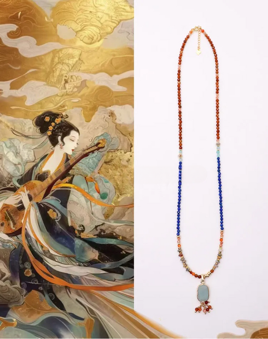 Calm Reflection- Dream Dunhuang Garnet & Turquoise Necklace