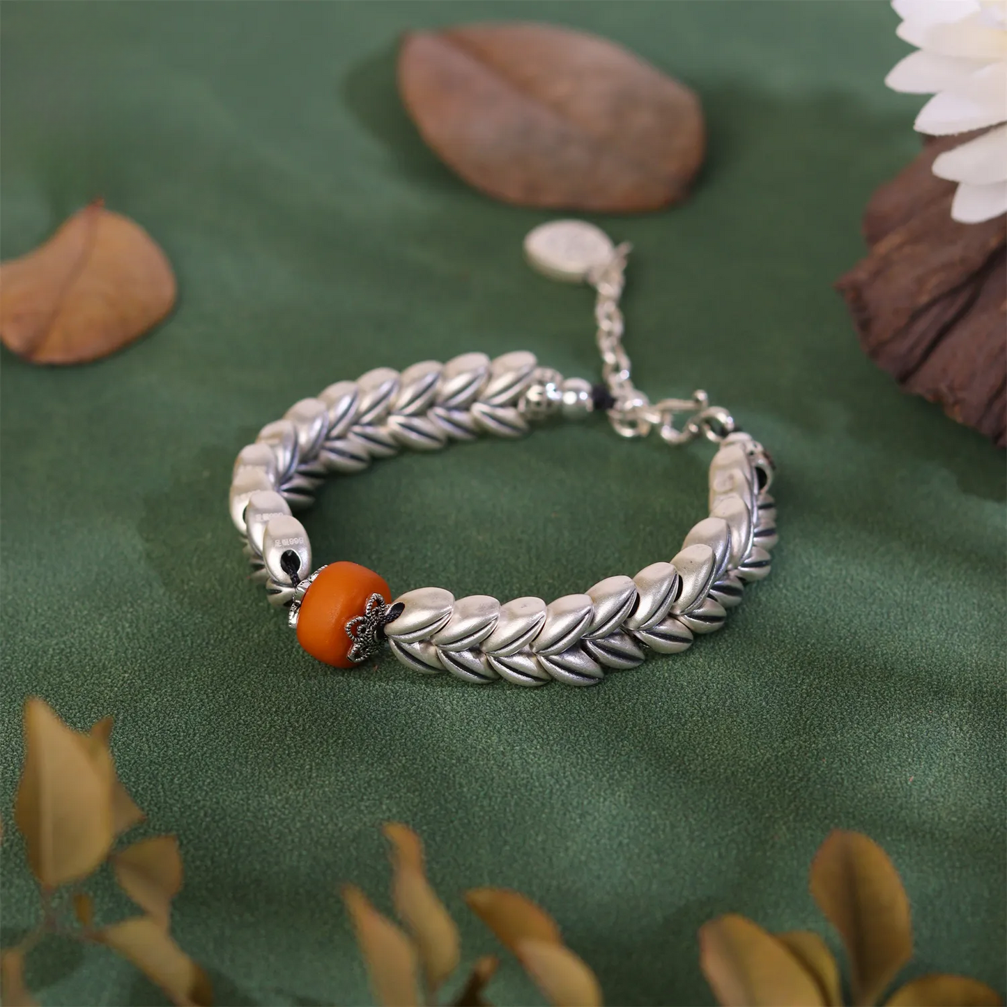 Zen Nourishment- Nanhong & Wheat Spike Silver Bracelet