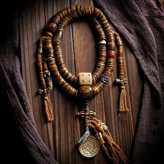 Snowland Faith- Old Yak Bone Kapala Mala Beads