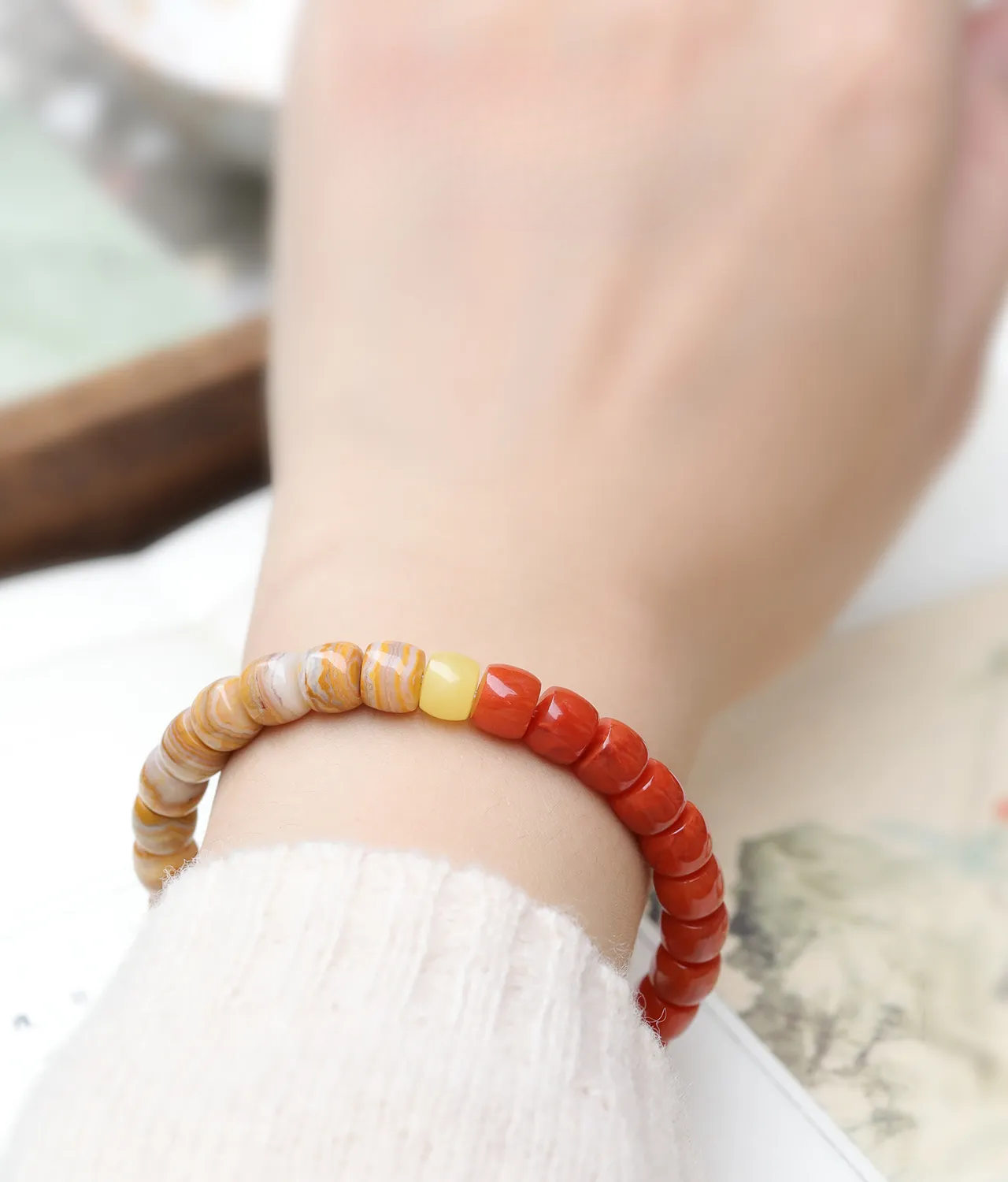 Timeless Grace- Nanhong & Banded Agate Bracelet