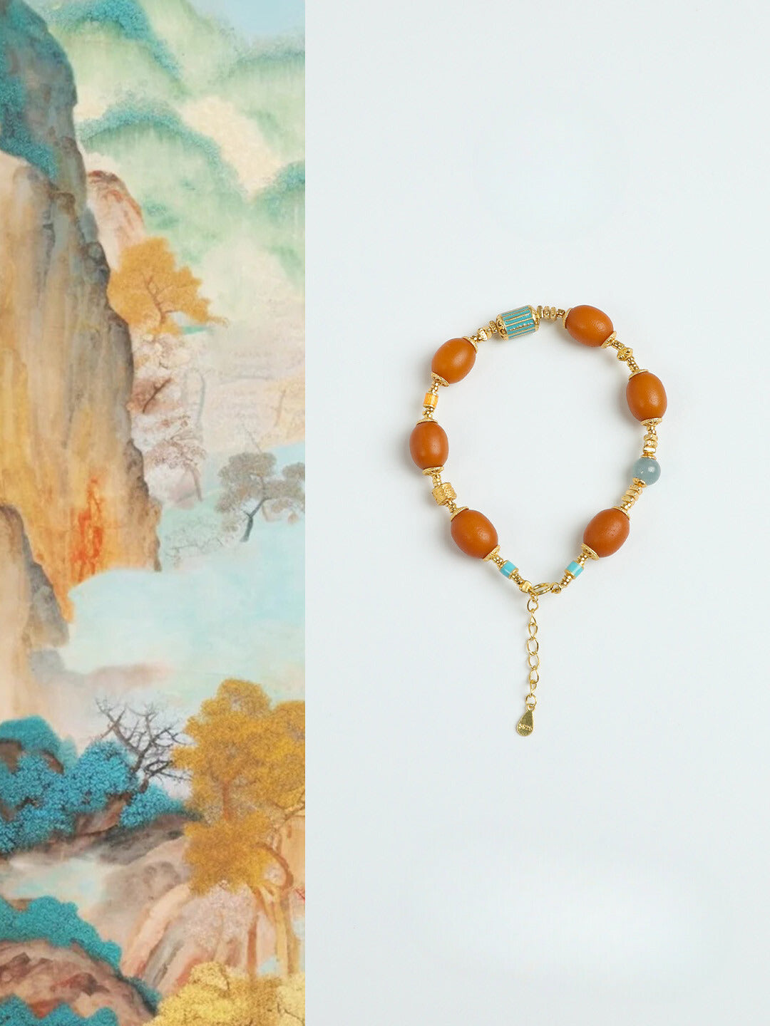 Lotus Healing- Opaque Amber & Aquamarine Bracelet