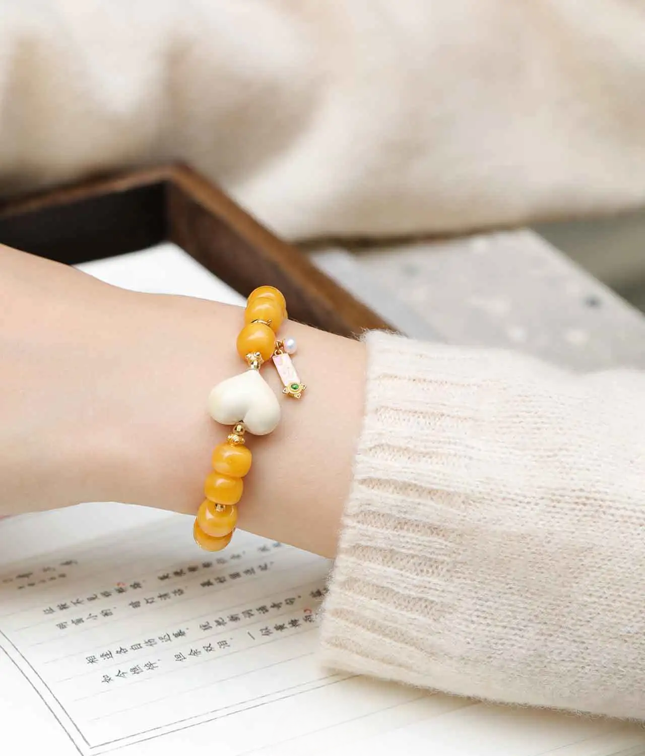 Breath Harmony- Opaque Amber & Mammoth Ivory Bracelet