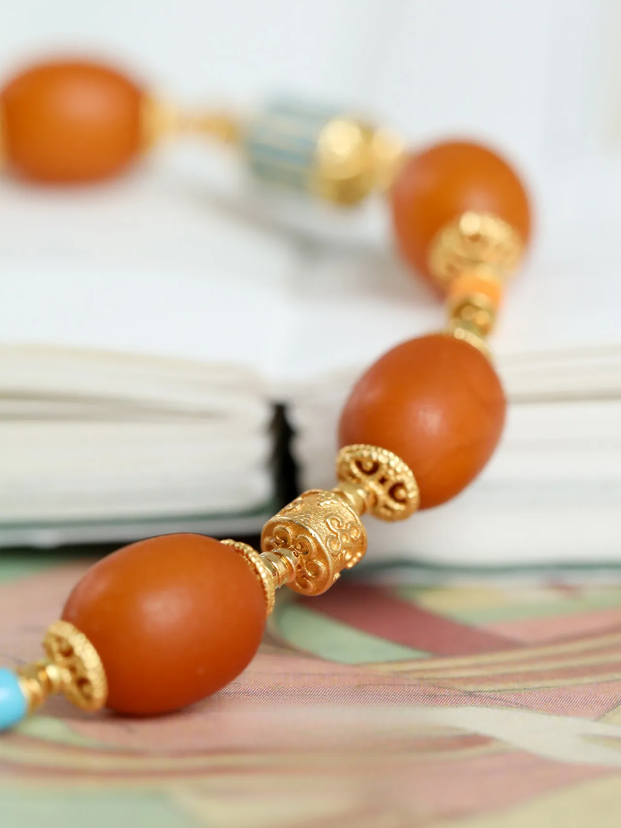 Lotus Healing- Opaque Amber & Aquamarine Bracelet