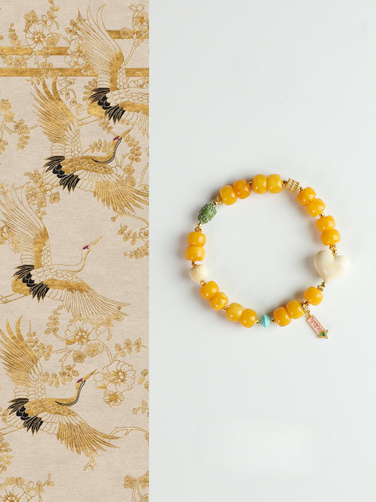 Breath Harmony- Opaque Amber & Mammoth Ivory Bracelet