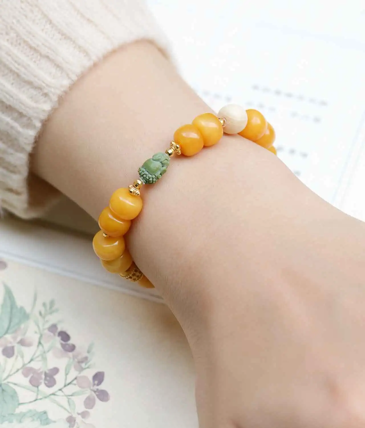 Breath Harmony- Opaque Amber & Mammoth Ivory Bracelet