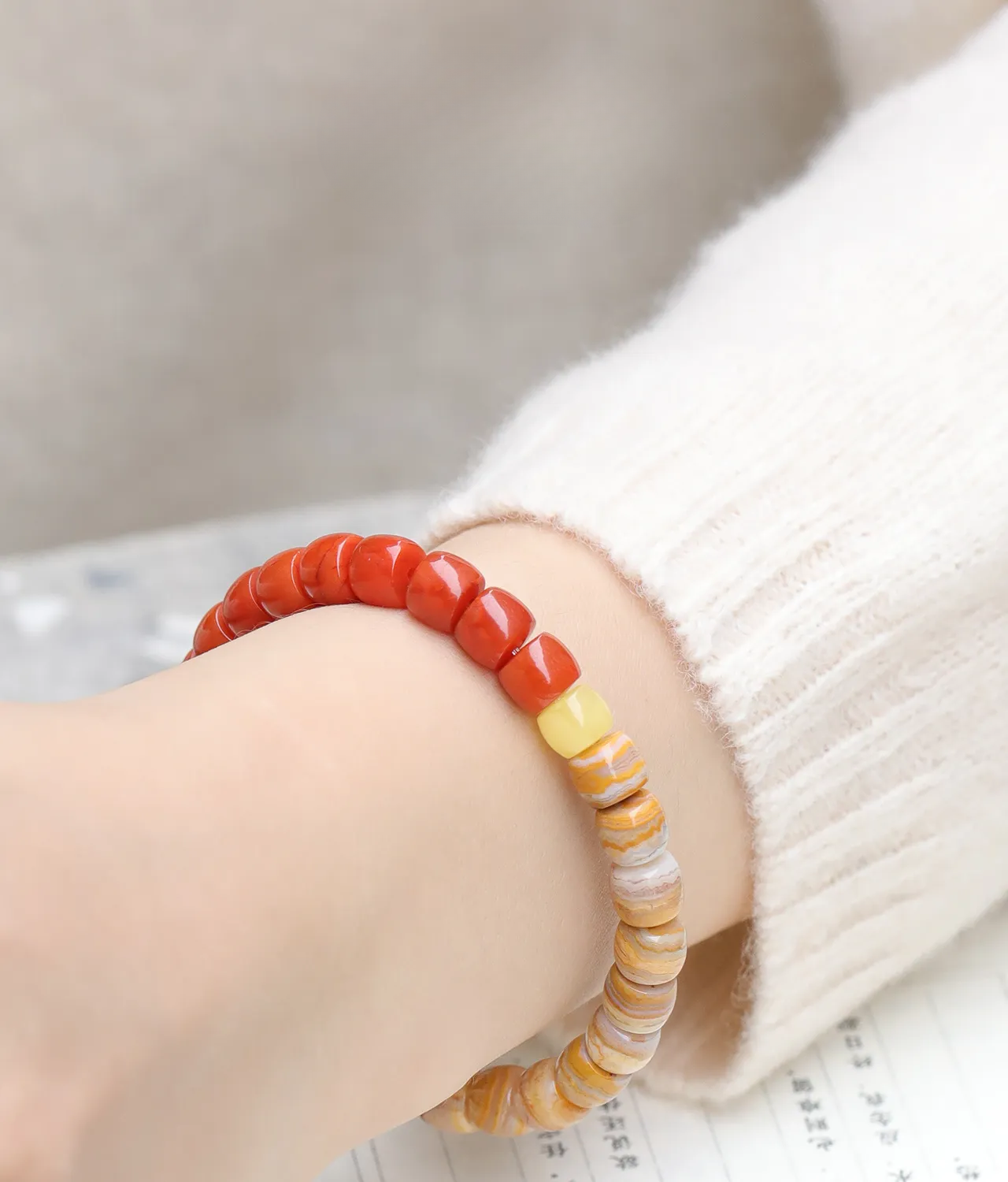 Timeless Grace- Nanhong & Banded Agate Bracelet