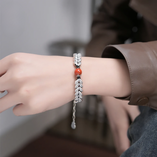 Zen Nourishment- Nanhong & Wheat Spike Silver Bracelet